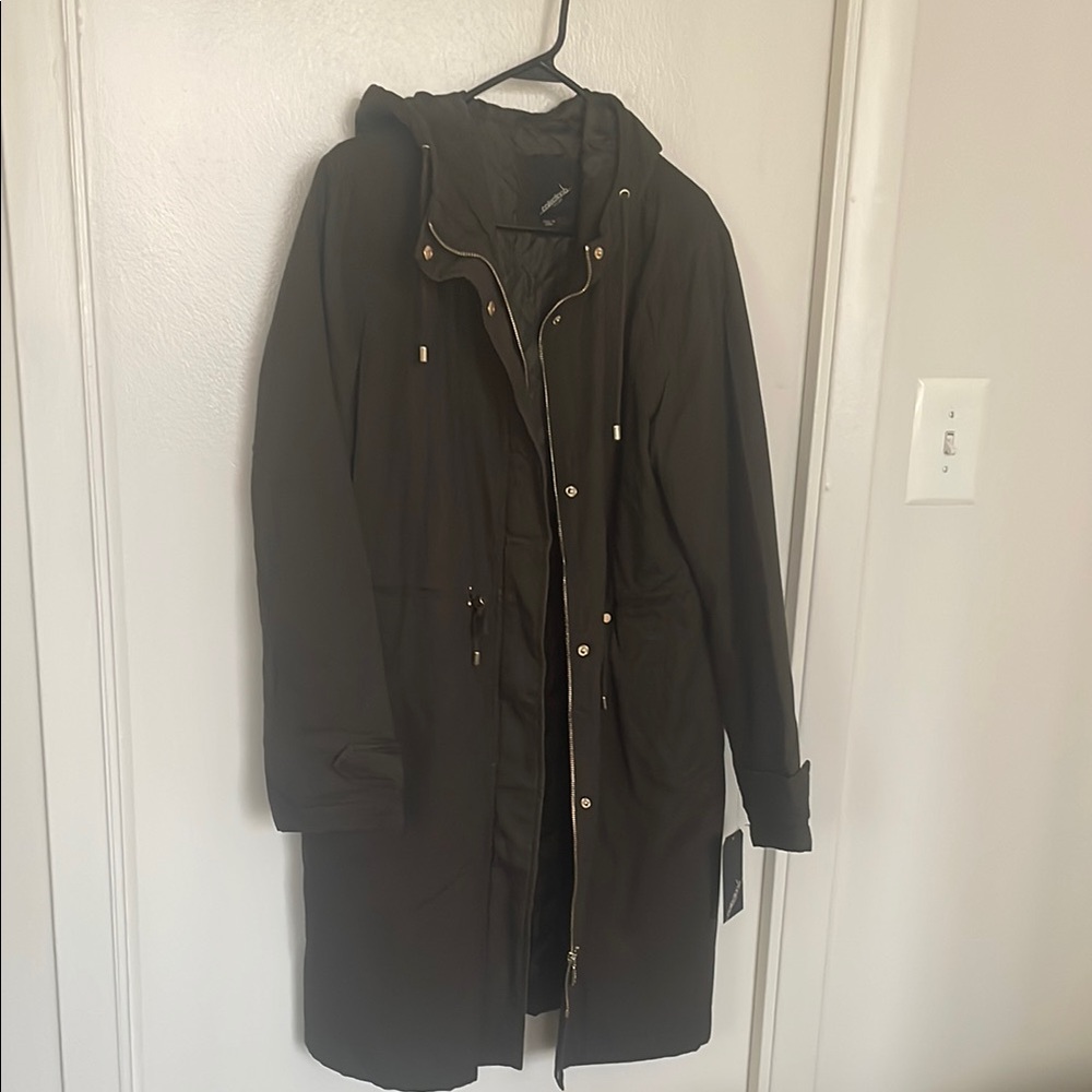 Olive Hooded Parka with Gold Accents